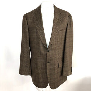 Joseph Abboud 41R Silk Wool Blend Button Sport Coat Jacket Plaid Brown